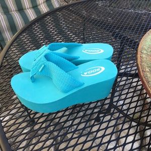 Turquoise Soda wedge flip flops